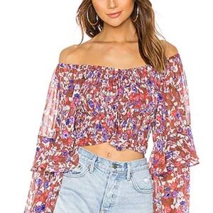 MISA Los Angeles Isla Top in Brown Floral Print Size Small